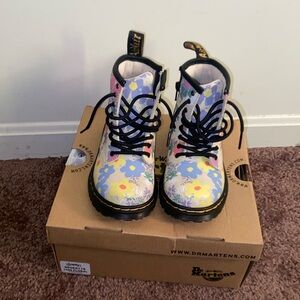 DR. MARTENS 1460 Floral Mash Up Leather Lace Up Toddler Boots, Sz. 8